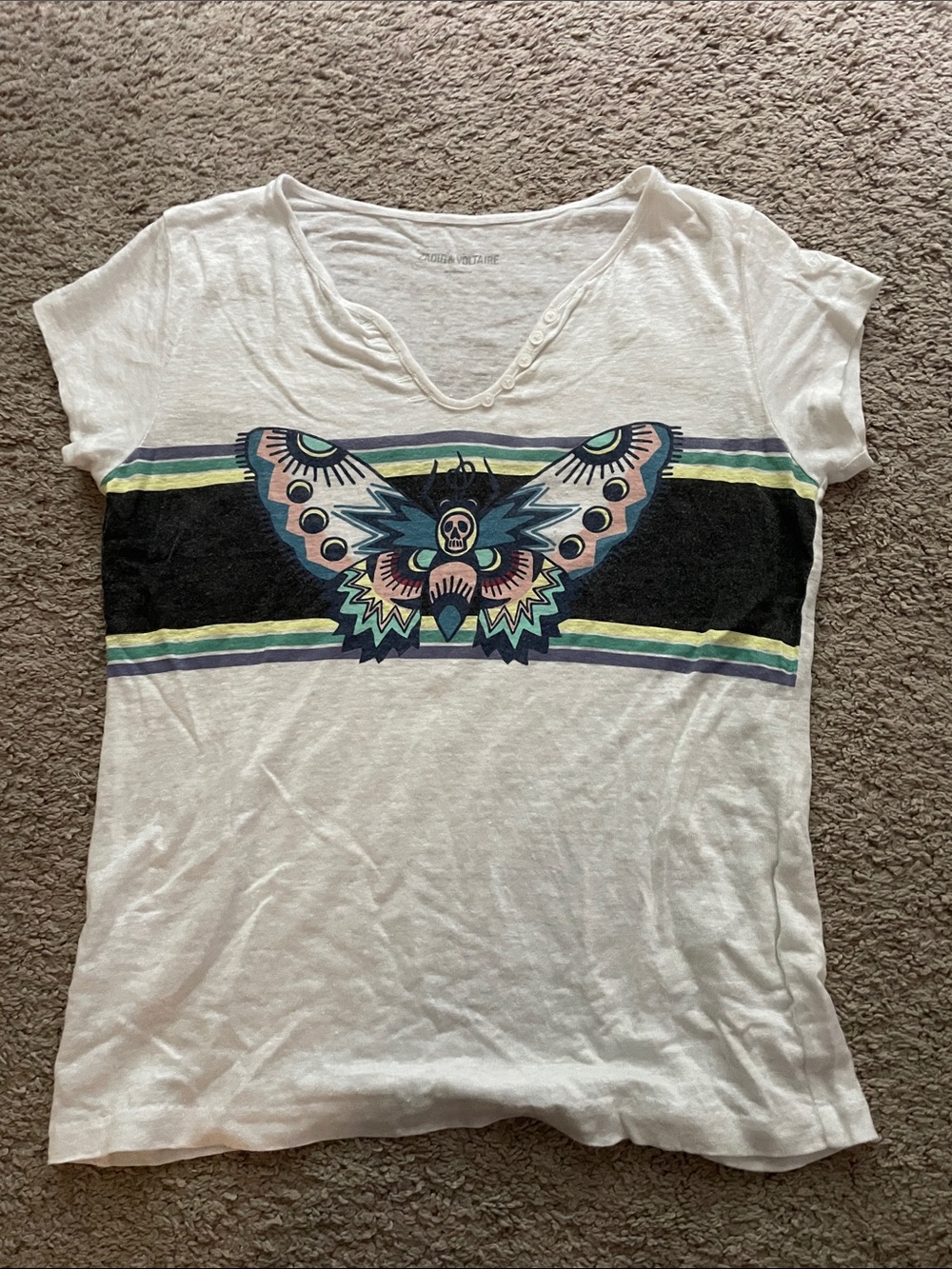 Zadig & Voltaire White Short-Sleeve Tee with Multicolor Moth Motif